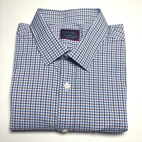 UNTUCKit Sheldrake Performance Nylon Gingham Check Men L Button Up Stretch Shirt - Picture 2 of 8
